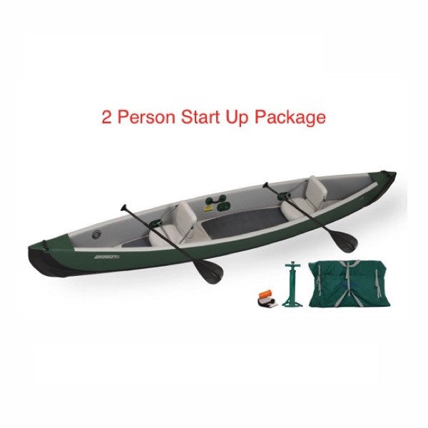 Sea Eagle Inflatable Travel Canoe 16 Wood/Web SEATS 2 Person Start Up Package